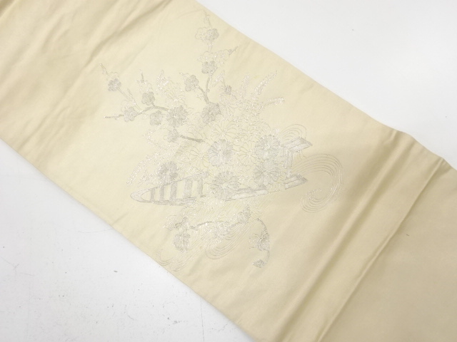 JAPANESE KIMONO / ANTIQUE FUKURO OBI / SILK / GINSAI / BRANCH UME